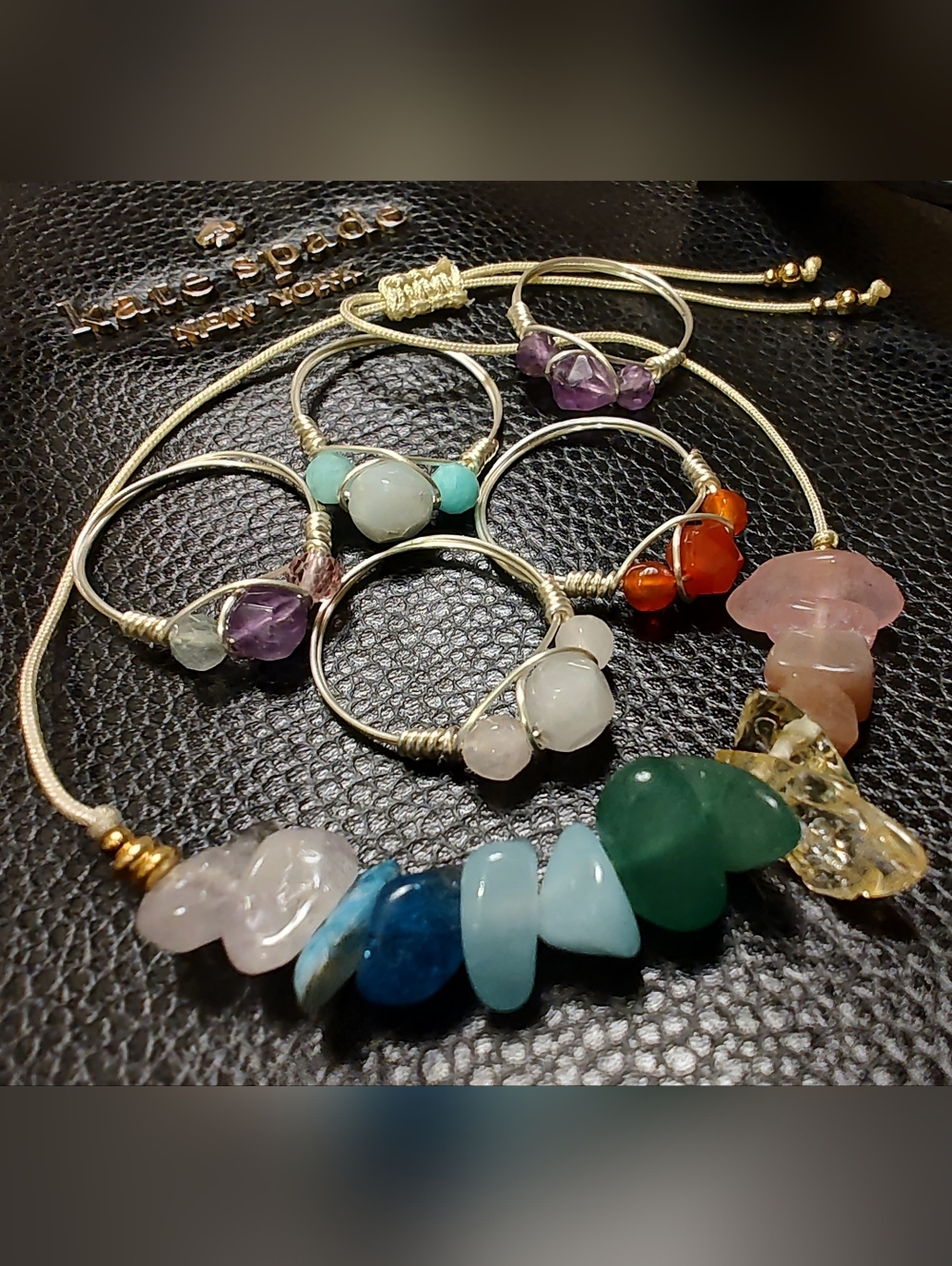 Adorable Chakra Bundle 5 Wrapped Gemstone Rings & Chakra Bracelet ♥️